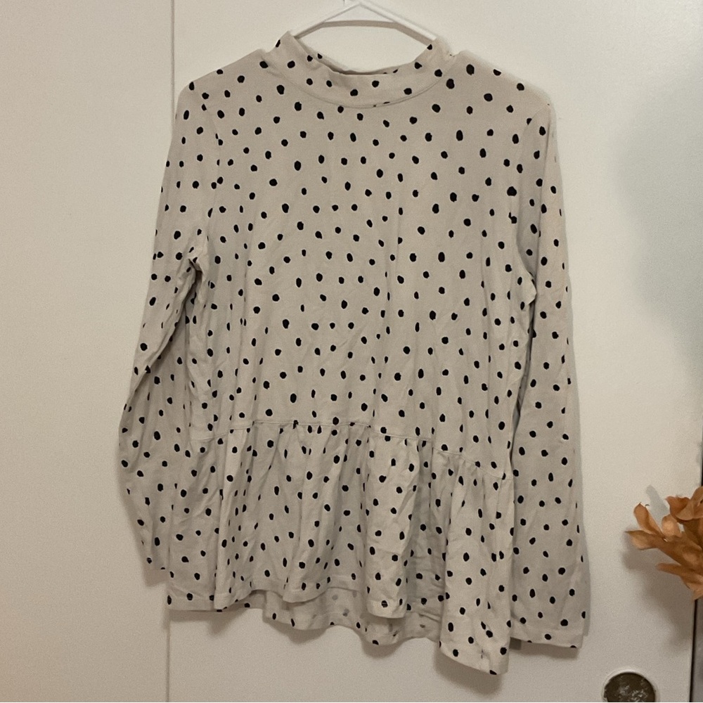 Polka Dot Long Sleeve Peplum Top